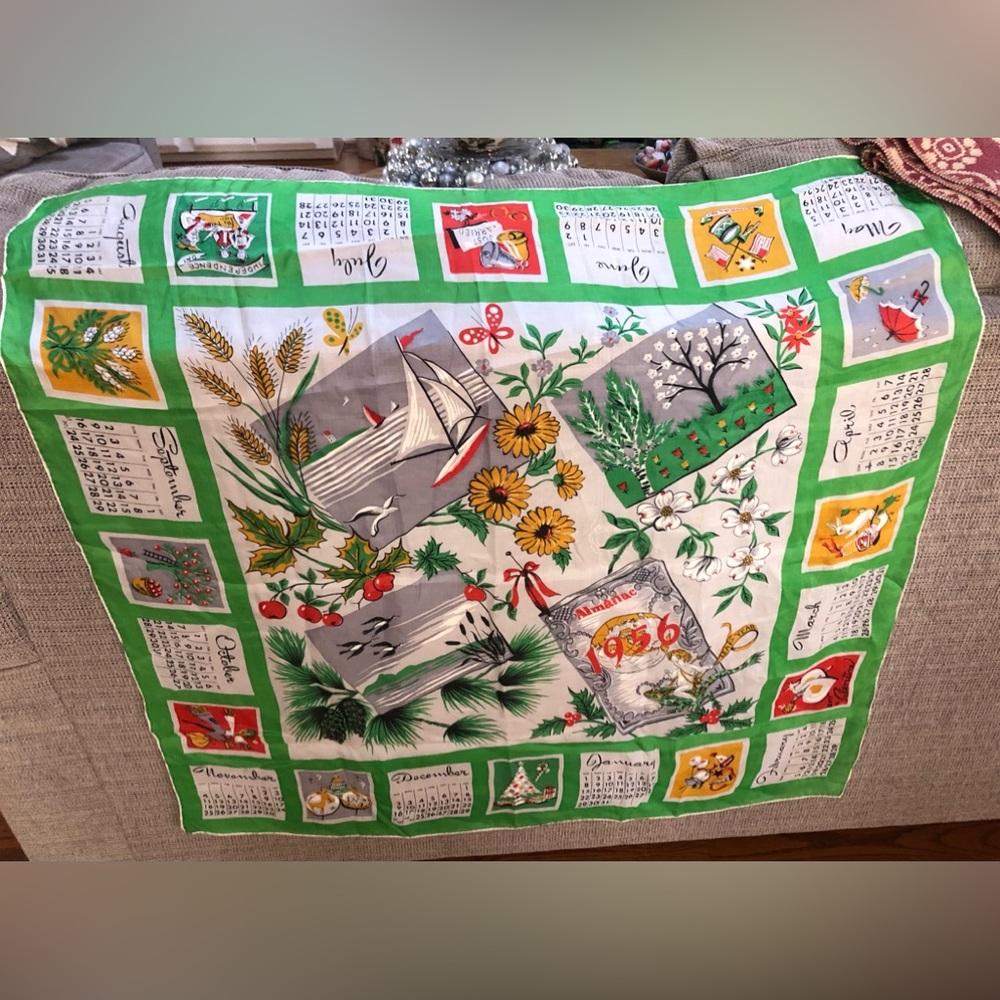 Vintage Silk Blend 1956 CALENDAR Scarf